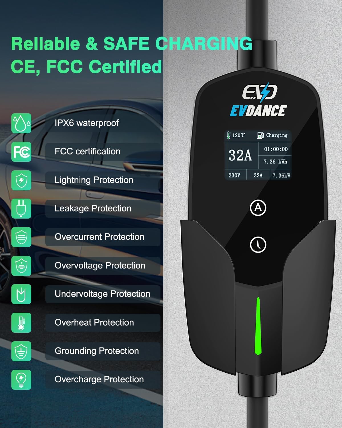 EVDANCE 32A Type 2 EV Charger  - огляд і ціна Portable Ev Charger 32A Type 2 Cee Plug