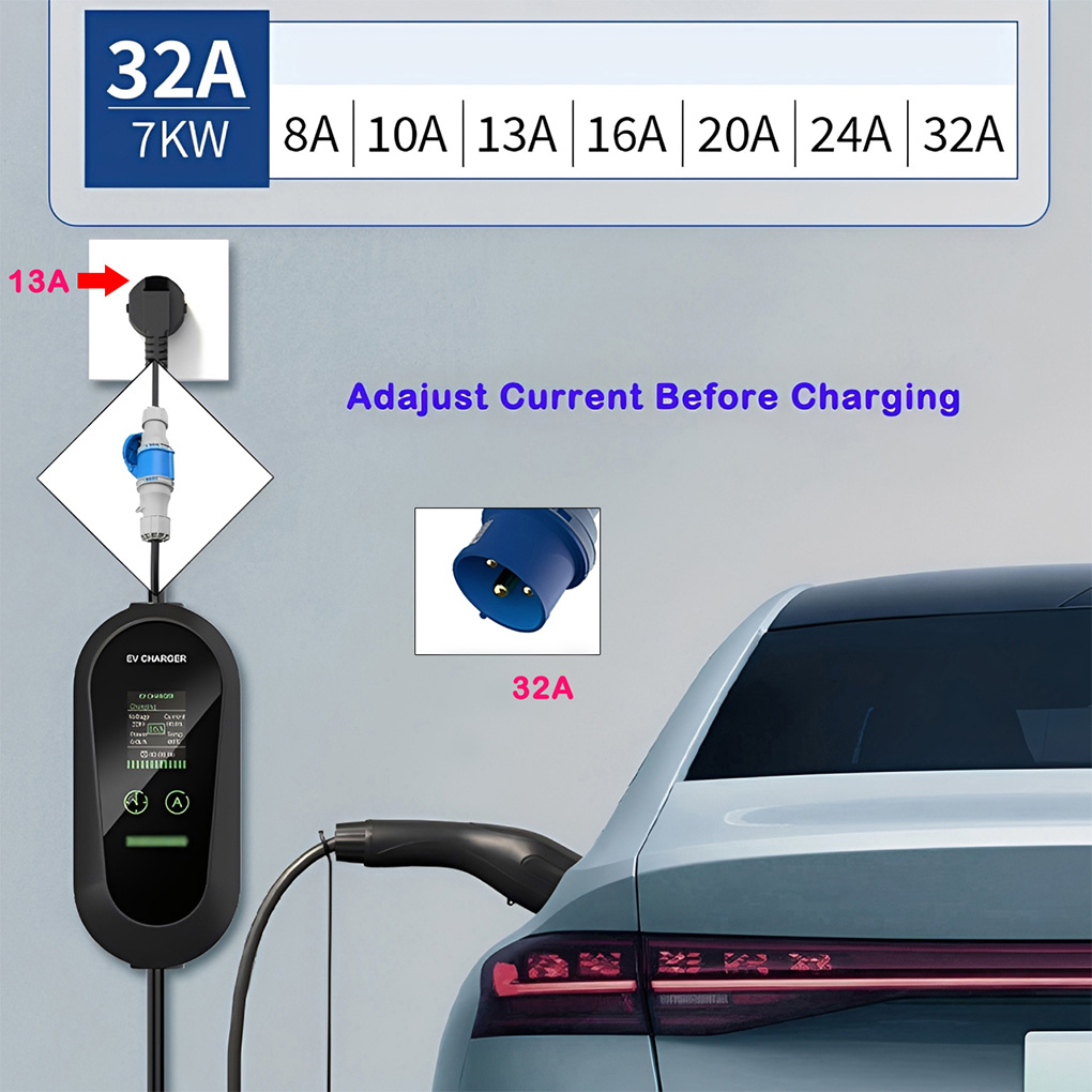Type2 Portable EV Charger 7KW  - огляд і ціна Portable Ev Charger 32A Type 2 Cee Plug