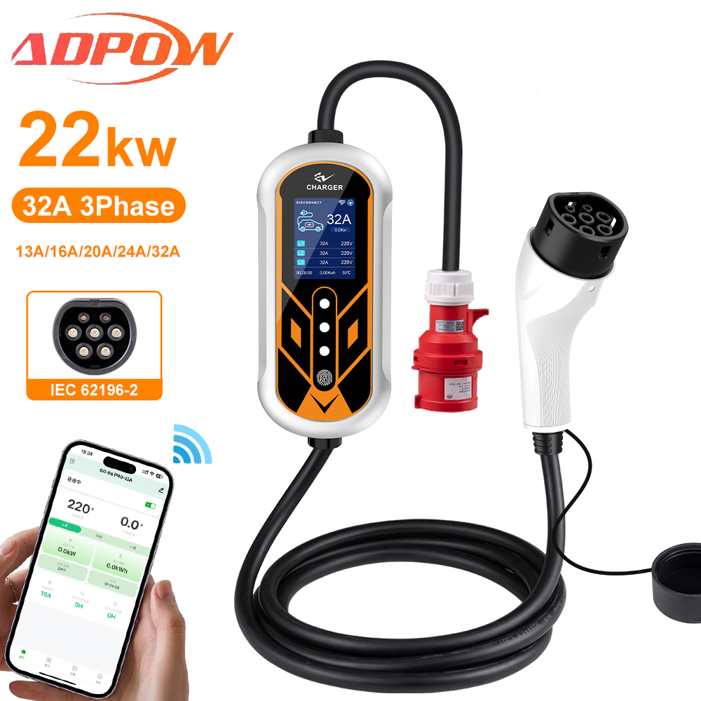 ADPOW Portable 32A Type2 EV Ch - огляд і ціна Portable Ev Charger 32A Type 2 Cee Plug