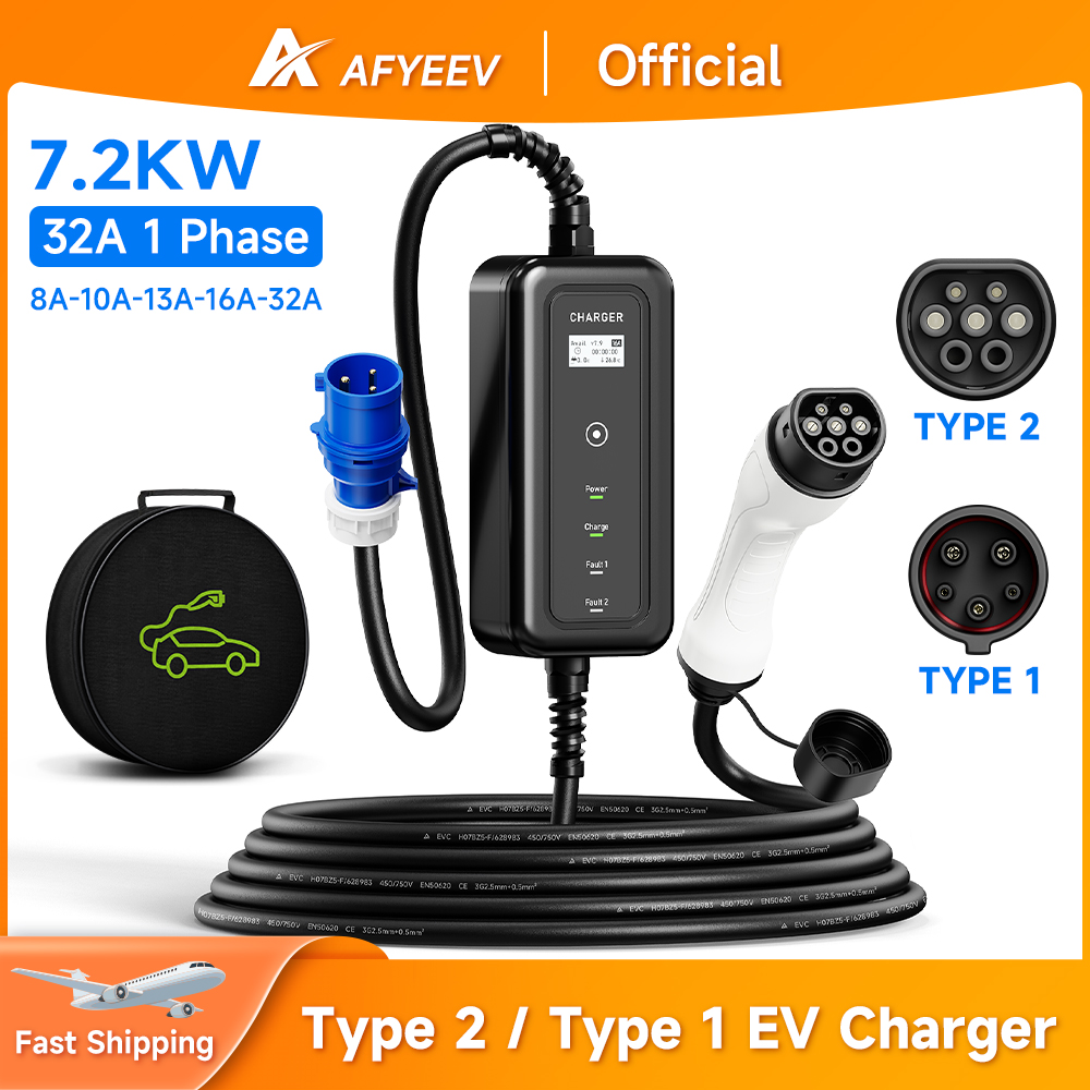 AFYEEV Portable EV Charger Wal - огляд і ціна Portable Ev Charger 32A Type 2 Cee Plug